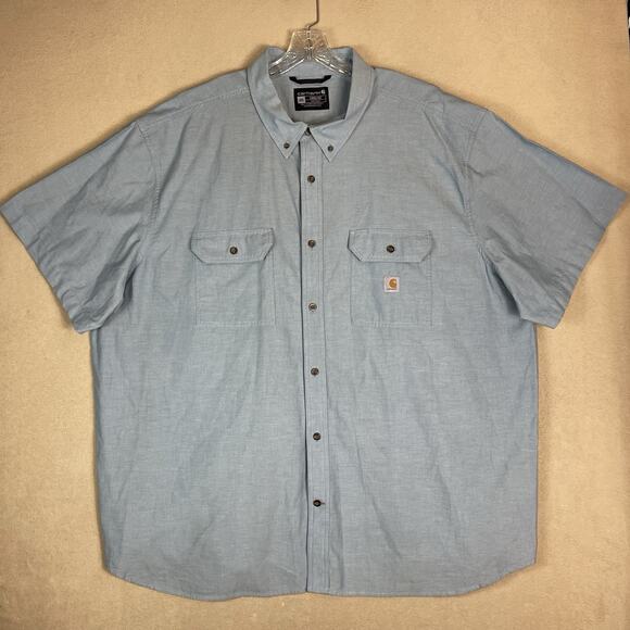 Carhartt Shirt Mens 4XL Denim Blue Loose Fit Chambray Short Sleeve‎ Button Up - Picture 1 of 10